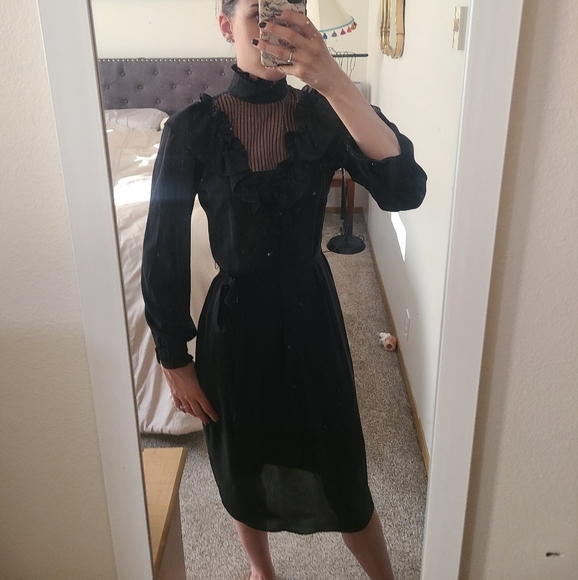 NWT Vintage 80s Marie Claire Victorian Inspired Ruffle High Neck Sheer Dress - Picture 2 of 8